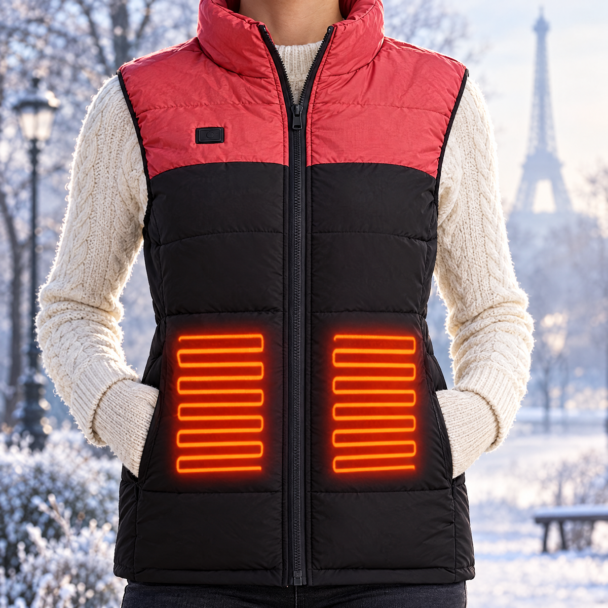 Gilet chauffant femme 15 zones – porté en situation