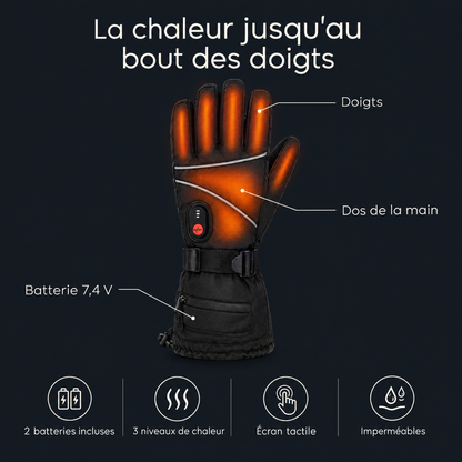 Gants chauffants rechargeables 2 batteries 7,4 V – infographie des caractéristiques
